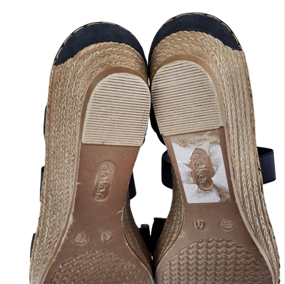 Rieker Sandals Ws Sz 41 US 9.5 Gray Tan Strappy Slip On Wedge Casual Luxury NWOT - Picture 12 of 15